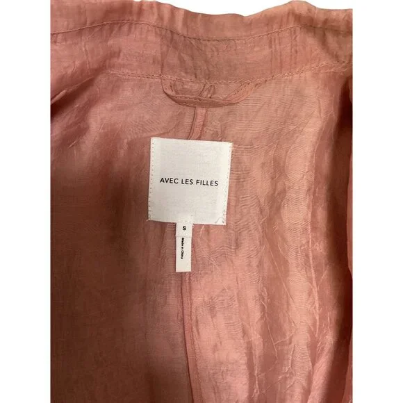 Avec Les Filles Rose Crinkled Lightweight Double Breasted Trench Coat Size S - Picture 6 of 6